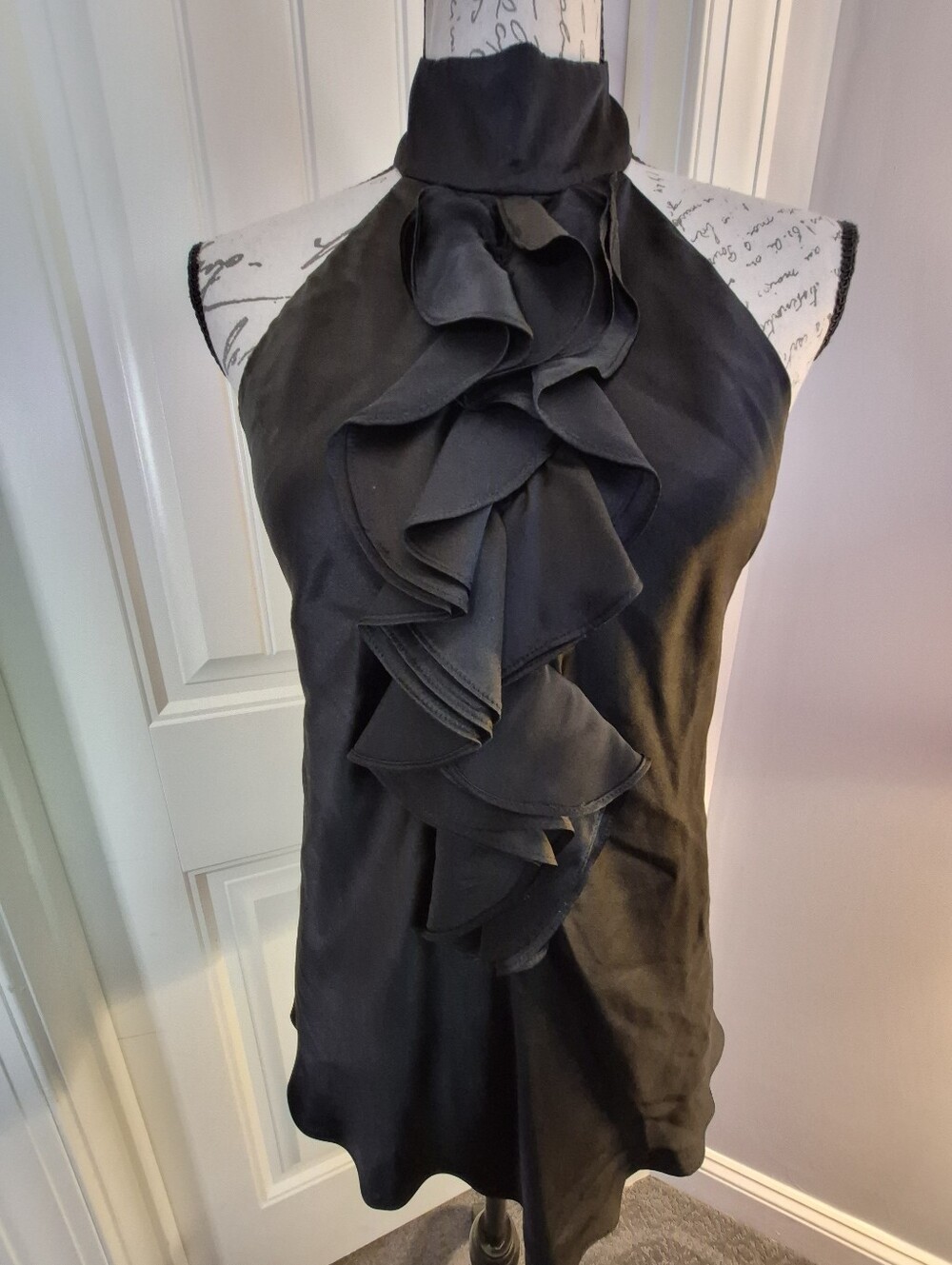 Tibi New York High Neck Silk Ruffle Halter Top Black - 6